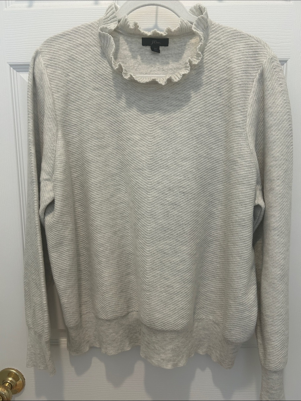 J. Crew Light Gray Ruffle Neck Sweater